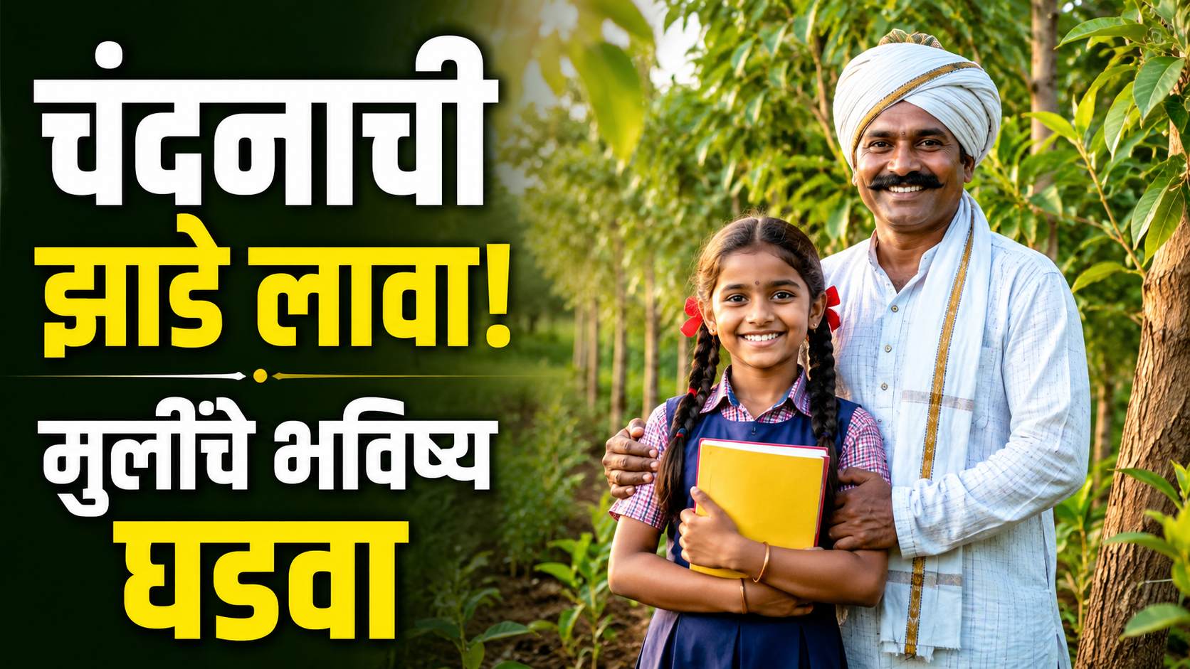 Farmer and daughter standing in a sandalwood plantation under Chandan Kanya Yojana