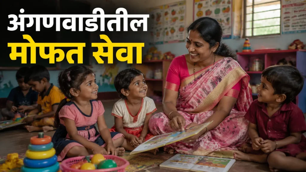 Ekatmik Bal Vikas Seva Yojana 2026 Anganwadi worker providing early childhood education and nutrition services to children in Maharashtra
