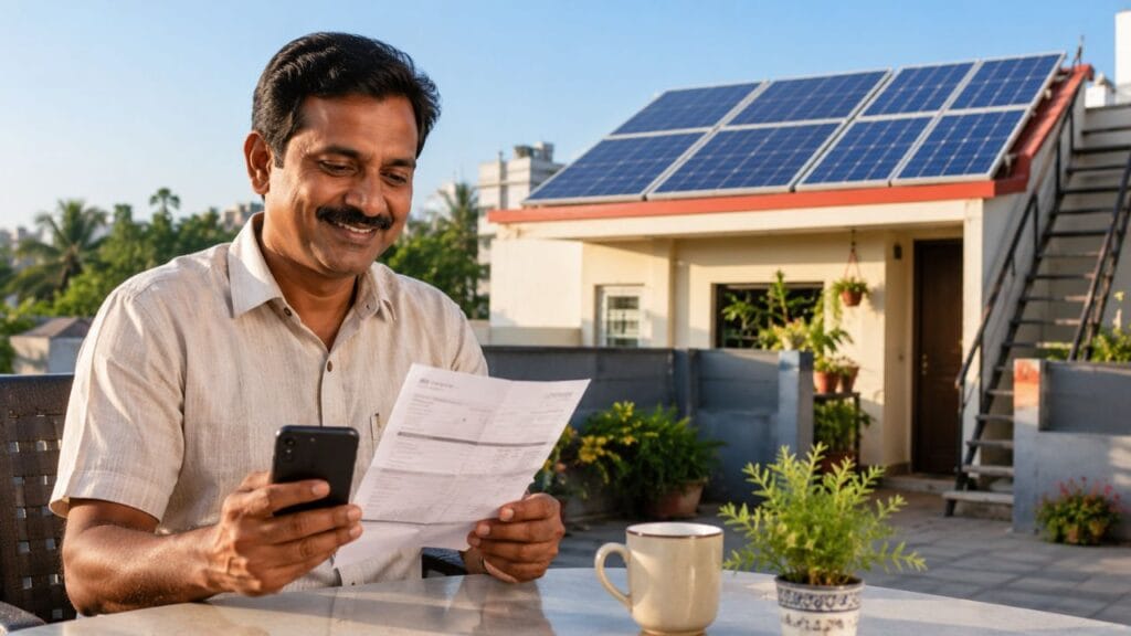 Solar Panel New Rule 2026 checking electricity bill savings with rooftop solar panels