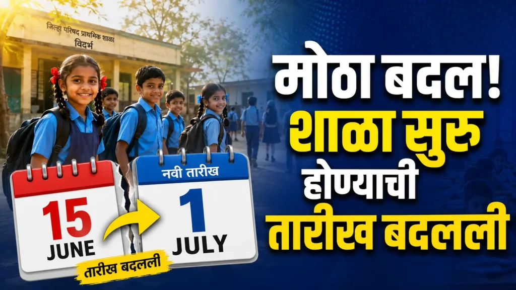 Vidarbha School Reopening 2026 update showing school students and changed reopening date from 15 June to 1 July