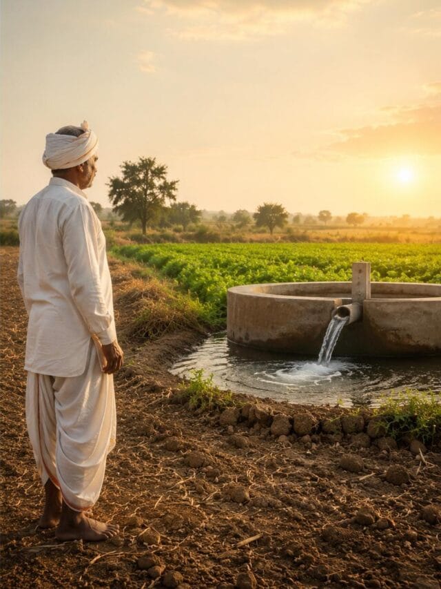 Farmer standing near irrigation well under Ahilyadevi Sinchan Vihir Yojana